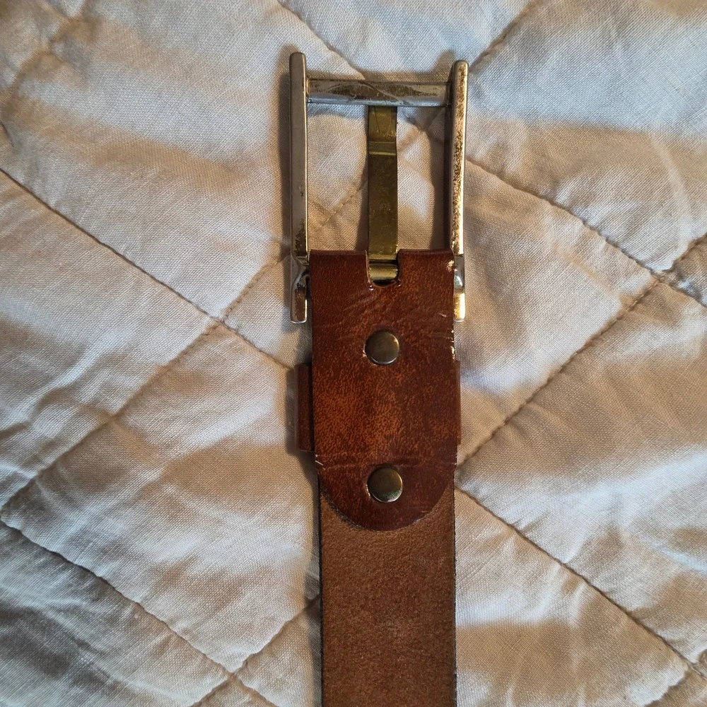 Patent Leather Belt Mens 38 Brown Rectangle Grommet Made in USA Workwear